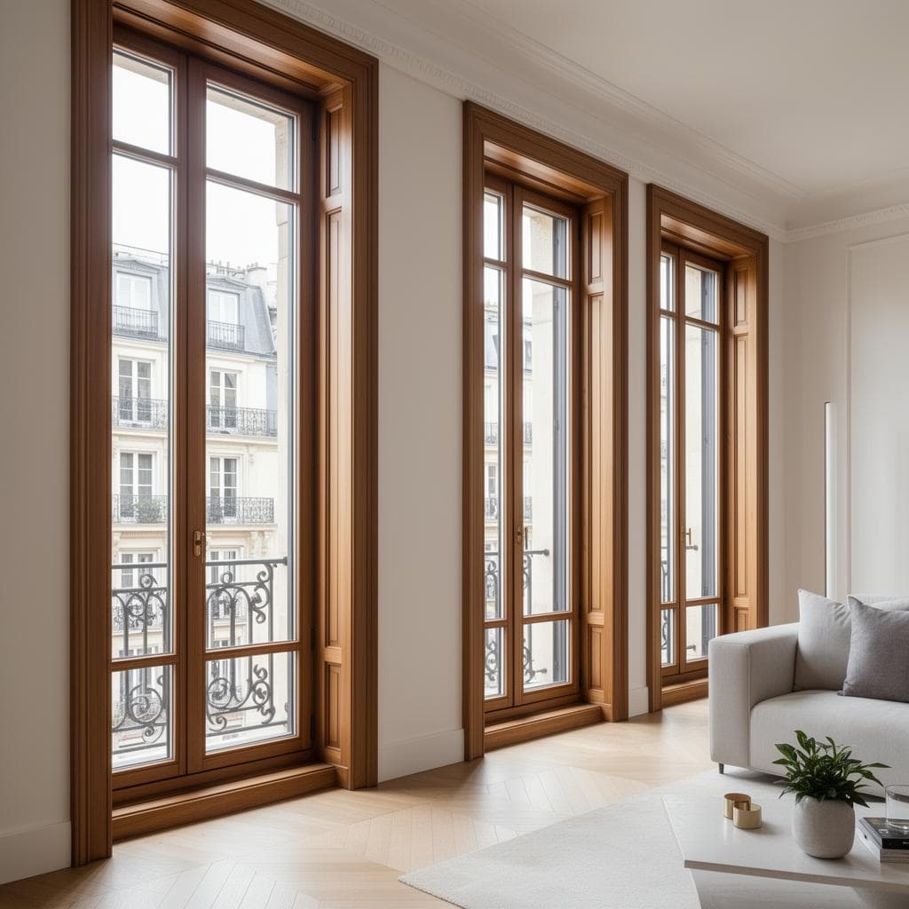 Fenêtres sur mesure en bois dans un appartement parisien haut de gamme