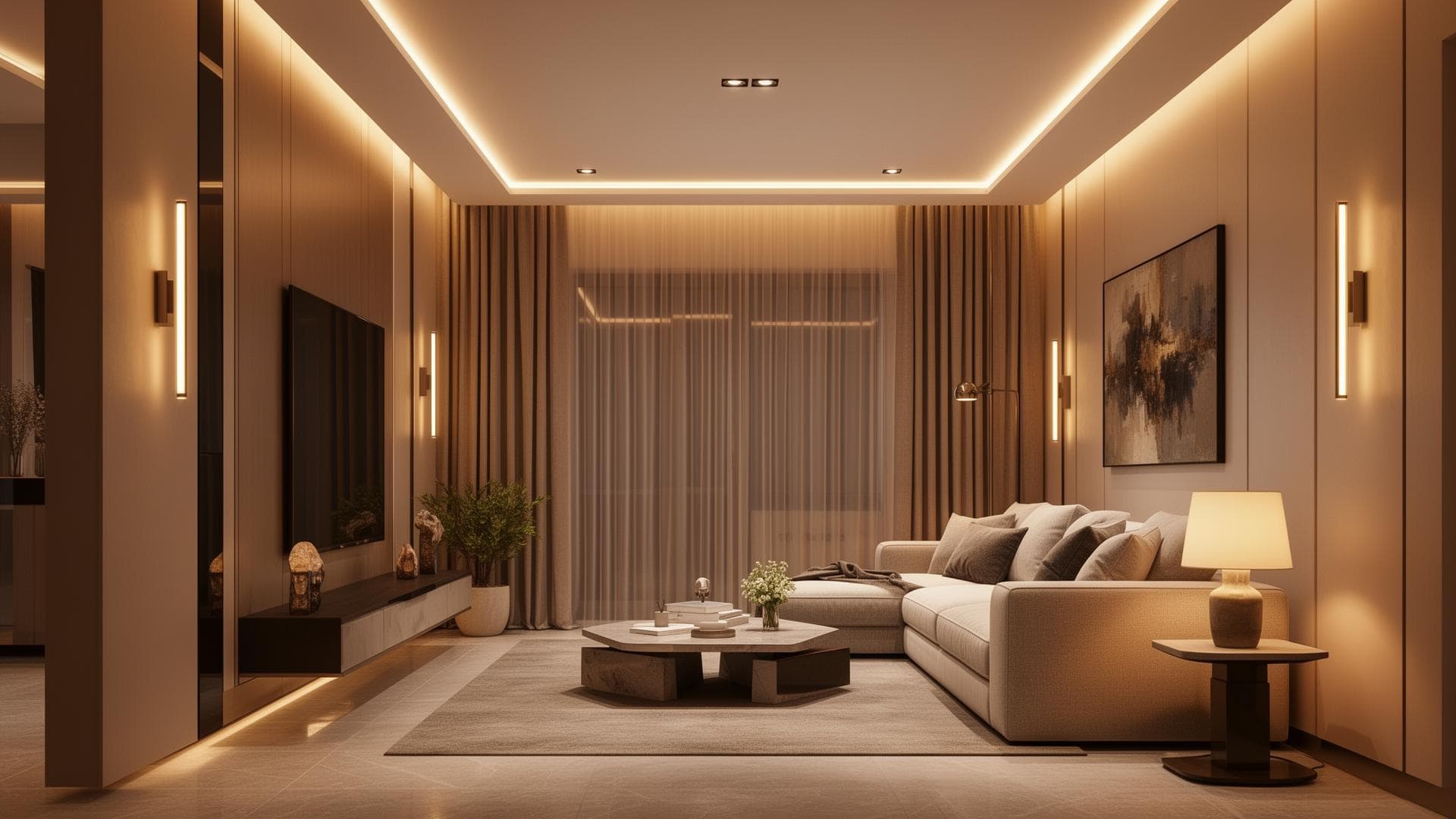 Rénovation électrique haut de gamme dans un intérieur contemporain éclairé