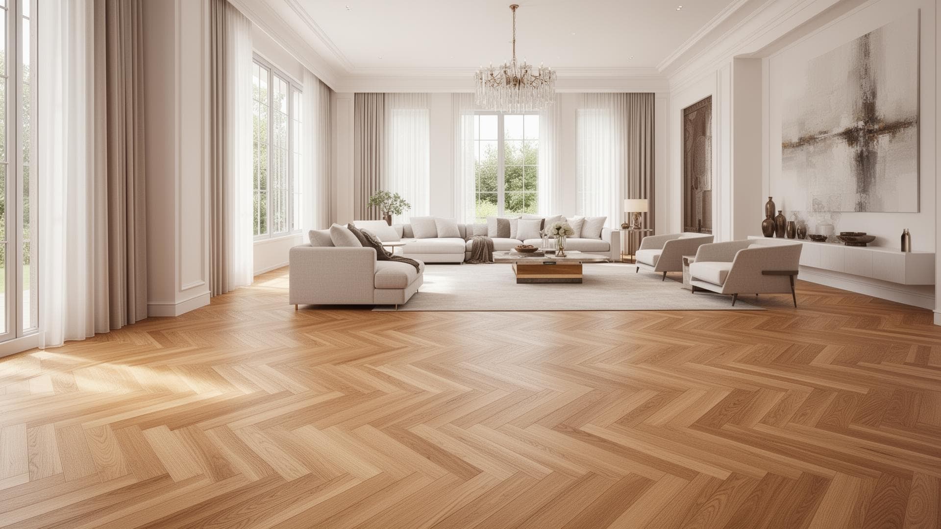Revêtements de sol haut de gamme - parquet point de Hongrie dans un intérieur luxueux